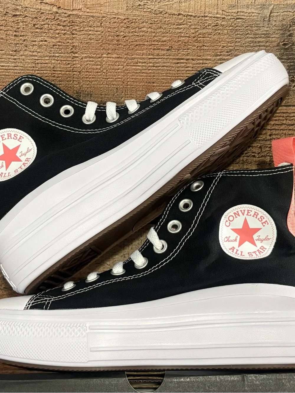 Converse High-Top Platform Sneakers - Black & White with Red Patch